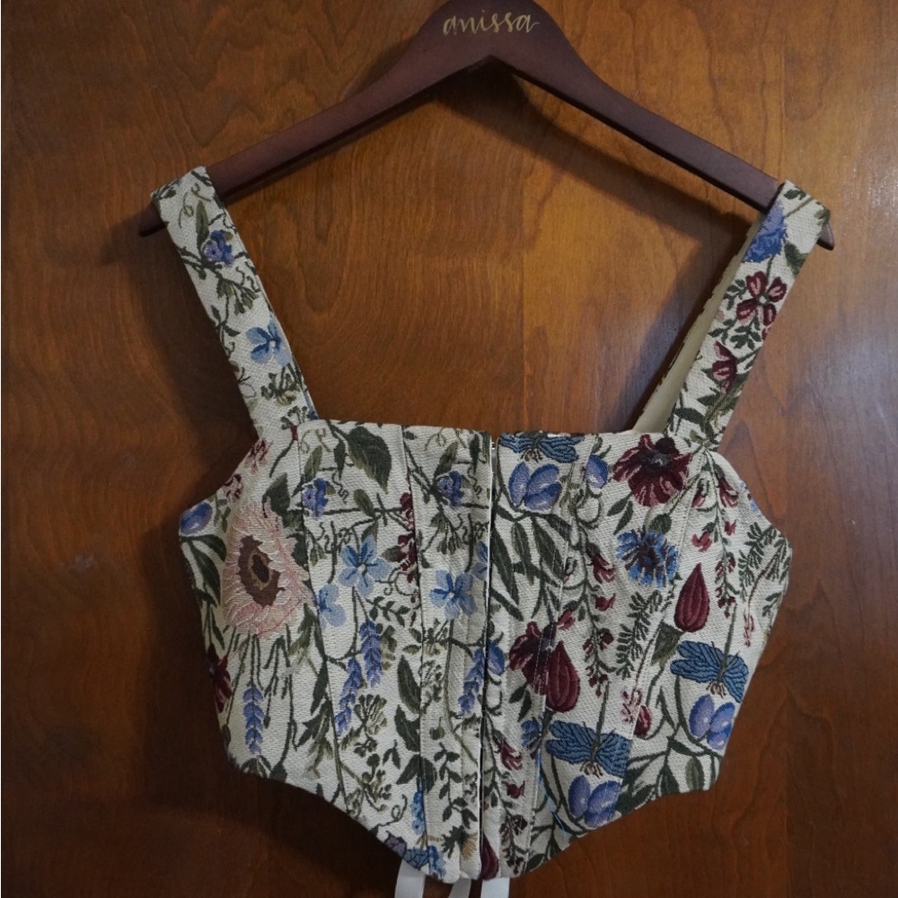 Floral Embroidered Bustier Top - Cream